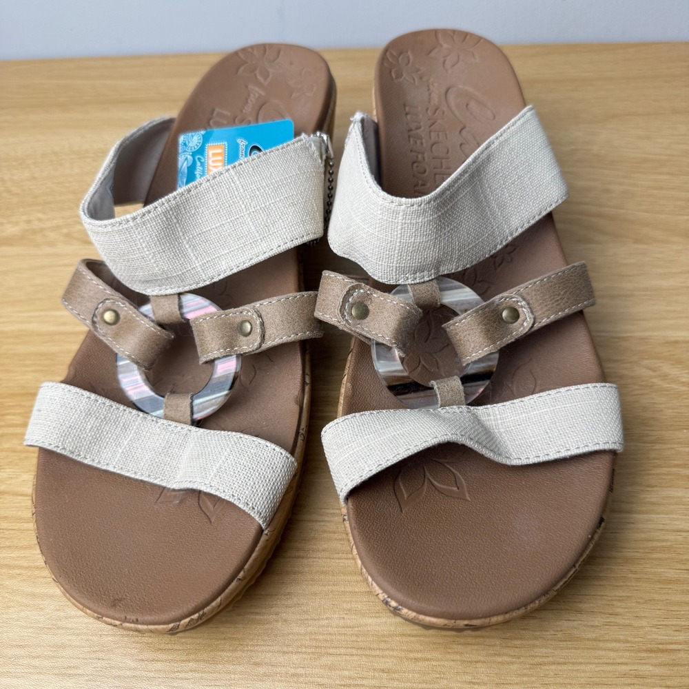 Skechers Womens‎ Cali Wedge Sandals Size 9 Natural Cork Luxe Foam Beach Vacation